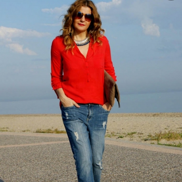 Rafaella blouse red button - Picture 1 of 5